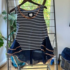 Anthropologie Navy Striped Women's Top with peplum bottom